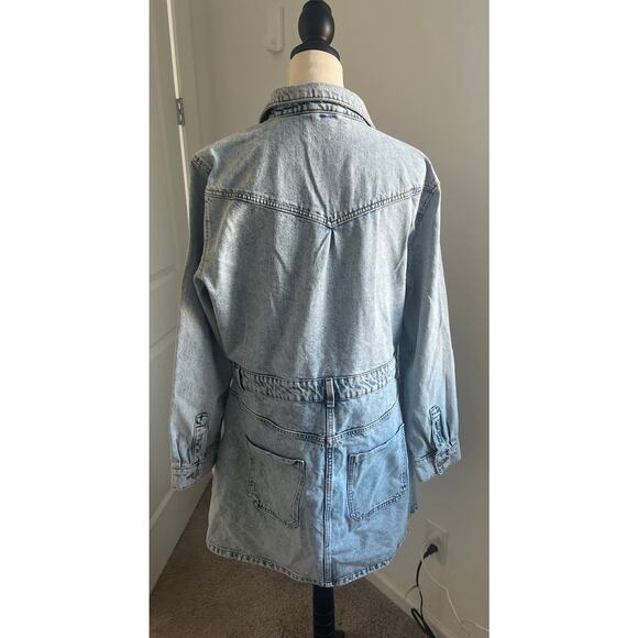 NWT ZARA Light Wash Denim Mini Long Sleeves Button Down Cotton Pocket Dress XXL - Picture 5 of 6